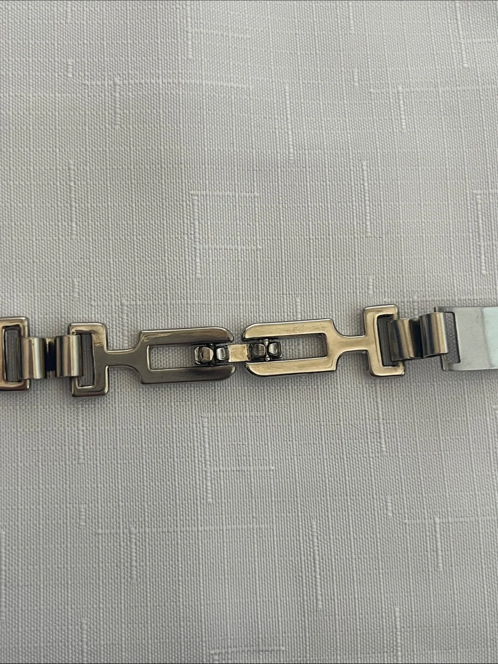 Vintage Y2K Silver Tone Metal Link Belt Geometric Skinny Waist Belt 28”
